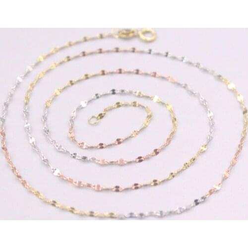 Pure 18K Multi-Tone Gold Chain Lucky 1.2mm Lip Link Necklace 18inch / 1g Stamped AU750 For Woman Gift