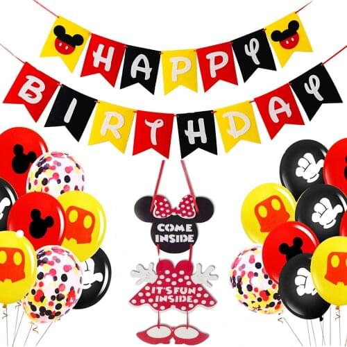 Disney Mickey Mouse Childrens Theme Mickey Mouse 1st Birthday Decor Paper Cup Draw Flag Tablecloth Disposable Party Supplies