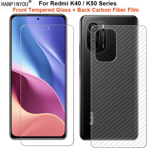 For Xiaomi Redmi K40 Pro Plus Ultra Gaming 1 Set = Soft Back Carbon Fiber Film + Clear Tempered Glass Front Screen Protector