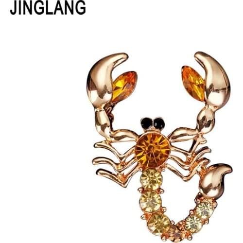 JINGLANG Fashion Gold Color Animal Brooches High Quality Brown Rhinestone Scorpion Brooches For Men Decoration Jewelry
