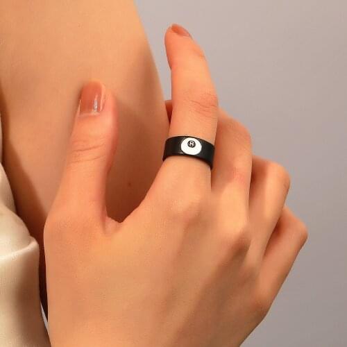Black White Lucky Number 8 Joint Finger Ring Unique Geometric Index Ring for Women Men Retro Aesthetic Couple Jewelry Gift Party
