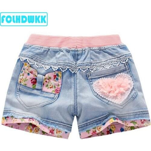 2019 Summer Fashion Children Denim Shorts 100% Cotton Lace Pants Flowers Kids Shorts For Girls Kids Casual Jeans Shorts 3-13 Y