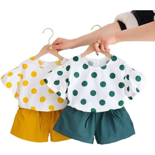 Summer Toddler Baby Girls Clothing Set Dot decoration Pure Cotton T-shirt + Pants 2 Pcs Suit For Kids Children Birthday Present