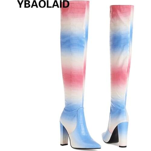 Fashion Color Pointed High Heel Over The Knee Long Boots for Autumn and Winter New Color Matching Side Zipper High Boots