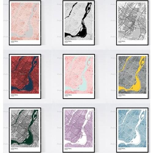 Montreal, Canada Map Print-Many Colours-Scandi/Vintage Wall Art Canvas Painting Modular Pictures Modern Home Decor Posters
