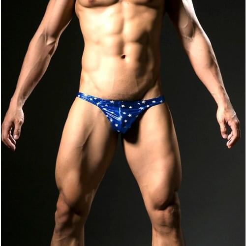 Summer 2017 Fashion New Fake Leather Star Printed Men Sexy T-back Thongs Underwear Gay Male Funny G String Jockstrap Panties
