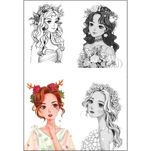 Silicone Scrapbooking Clear Stamp Set, DIY Printing Girl Character Stamp for Album Paper Card Making