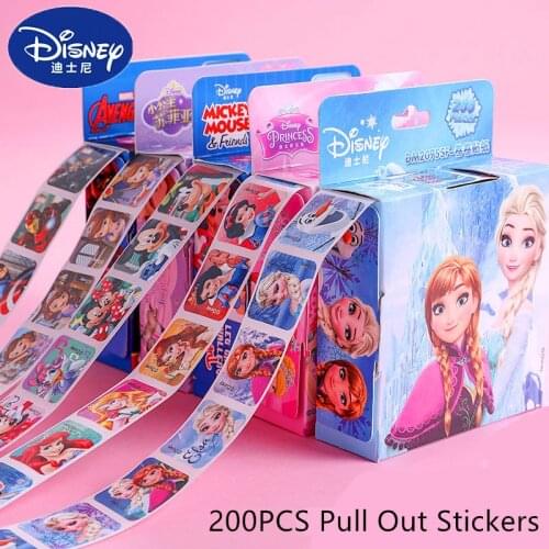 200 Sheets/Box Disney Cartoon Stickers Disney Princess Frozen Sofia Mickey Mouse Minnie StIckers Cute Kawai Baby girl Toy