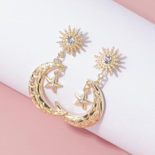 2020 New Star Moon Dangle Earrings for Women Exaggerated Temperament Rhinestone Crystal Zircon Earrings Elegant Fashion Jewelry