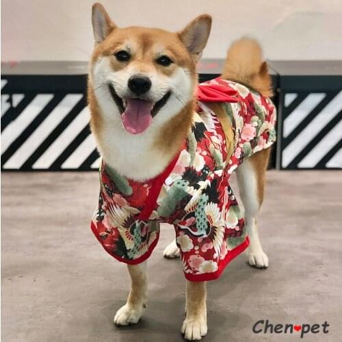 Pet Clothes Japanese Style Dog Clothes Spring Medium Dog Flower Dresses for French Bulldog Poodle Wafuku for Spring and Summer