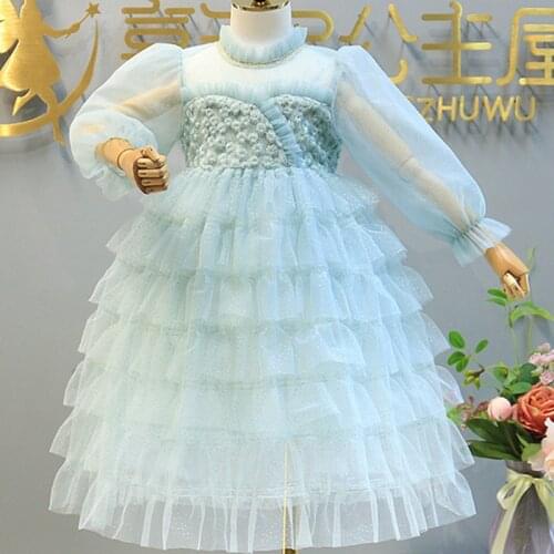 Baby Girls Autumn Dresses For Kid Girls Cake Layered Mesh Causal Dress Solid Tulle Fancy Dress Children Birthday Party Costume