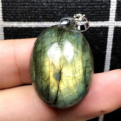 Necklace Pendant Natural Labradorite Jewelry For Woman Man Yellow Light Crystal 26x20x11mm Beads Silver Moonstone Gemstone AAAAA