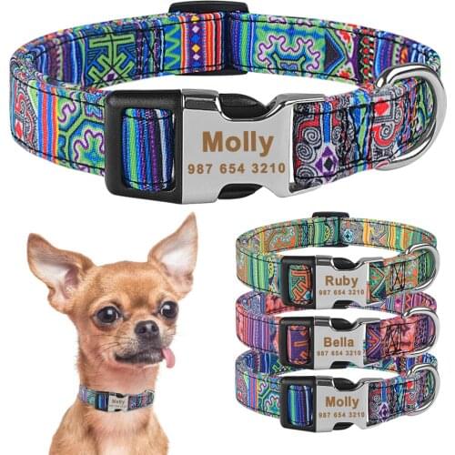 Personalized Unisex Dogs Collars Adjustable Nylon Collars Custom Engraved Name Collar Puppy Small Medium Large Cat Dog Collars