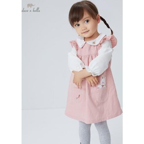 DBZ19043 dave bella autumn baby girls cute cartoon patchwork dress children fashion party dress kids infant lolita clothes