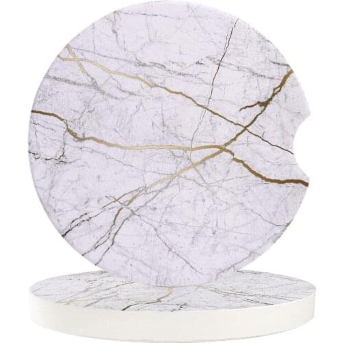Small Car Coasters Gold Flash Marble Trend Absorbent Ceramic Car Coasters Teacup Pad Car Home Decor Accessories