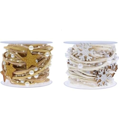 Christmas Ribbon Gift Packing Xmas Tree Ornaments Star Bead Chain Ribbon Christmas Tree DIY Xmas Decor Navidad New Year Gift