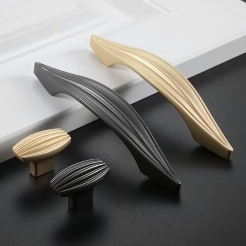 Striped Handle Pearl Gray/Gold Pull Alloy Knob Slender Leave shape 96mm/Single Hole w/screw Modern Kitchen Furniture Hardware