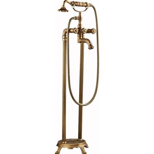 Bathroom Bathtub Faucet Antique Brass Mixer Tap With Handheld Floor Standing Type Dual Handle Bath Shower Set Black/Gold