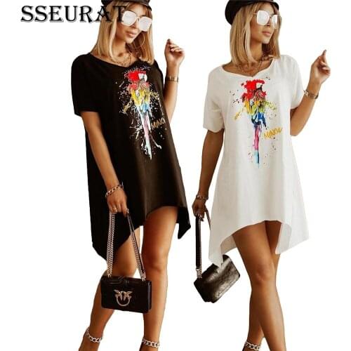 SSEURAT Women 2021 Plus Size Mini Dress Loose Summer Long T Shirt Casual Clothes Holiday Femme Dresses