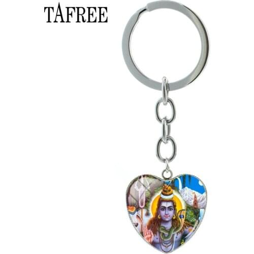 TAFREE Religious Hinduism Lord Shiva Keychains Hot Sale Heart Pendant Key Chain keyring Women Fashion Sacred Jewelry LS72