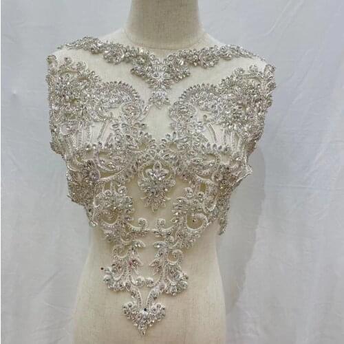 Embroidery J-3886815 Lace Applique rhinestones Sewing Lace Motif Handcraft Accessoris for Costume Wedding Dress