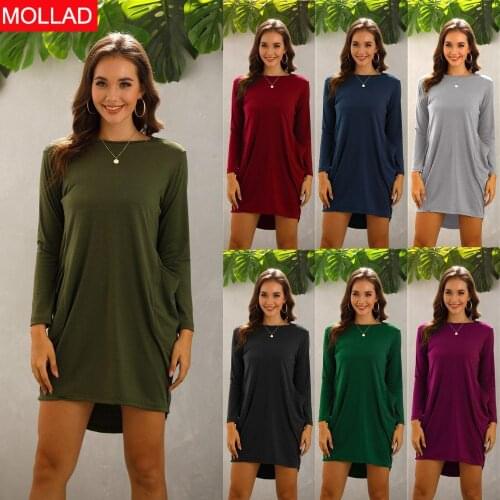 Large Size Womens Clothing Hot Cross-Border Autumn and Winter Loose Pocket Long Sleeve European and American Style Dress