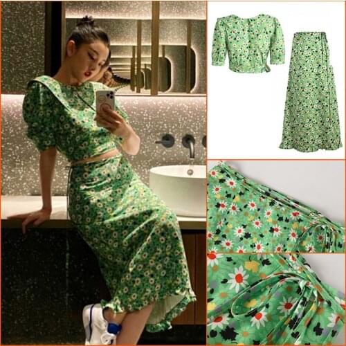 Zuer Miaos Song small womens fashion floral temperament shirt long skirt high waist skirt casual suit