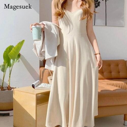 V-Neck Sleeveless Dress for Women Solid Casual Elegant Sexy Party Dress 2021 Korean Chic Style Women Summer Dress Vestido 14023