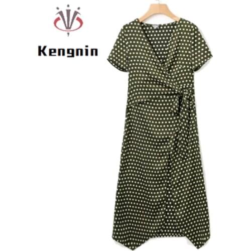 European Chic Summer Dress Women 2021 Oversized Ladie Vestidos Dot Print Dresses Belt Loose Short Sleeve Female Robe KE1193