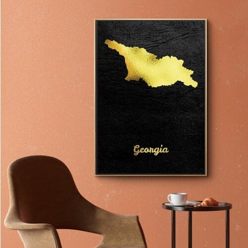 Golden Map Georgia Canvas Painting Art Print Poster Picture Wall Modern Simple Bedroom Living Room Decoration Picture Frame