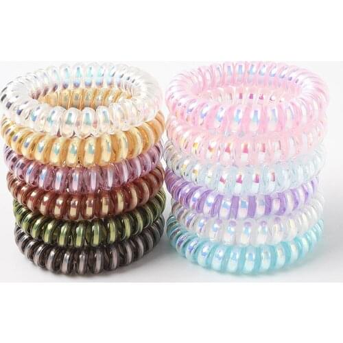 1Pcs Women Thin Colorful Elastic Plastic Rubber Telephone Cord Wire No Crease Hair Ties Scrunchies Hair Ring Band Bright