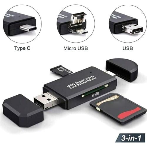 1Pcs Universal 3 In 1 Card Reader USB2.0 Type C Micro USB OTG Card Reader High-Speed TF/SD Card For Android Computer Laptop Hot