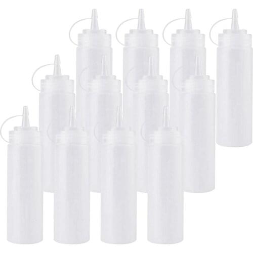 12 Pack 8 Oz Squeeze Squirt Condiment Bottles with Twist on Cap Lids for Sauce, Ketchup, BBQ, Dressing, Paint