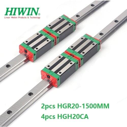 2pcs original Hiwin linear guide rail HGR20 -L 1500mm + 4pcs HGH20CA Or HGW20CA Linear Carriage Block For CNC HGW20CC