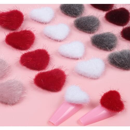 24 PCS/Set Love Heart Furry Nail Art Decor Supplies Detachable Metallic Magnetism Manicure Charm Accessory Kawaii Nails Kit