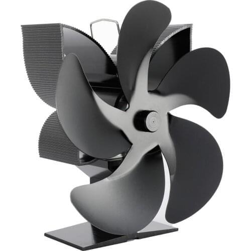 5 Blade Black Fireplace Fan Heat Powered Stove Fan Log Wood Burner Eco Friendly Quiet chimera Fan Home Efficient Heat Distribute