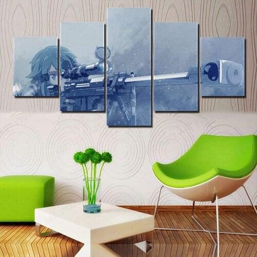 5 Piece Modern Wall Art - Sword Art Online Sinon Anime Poster - Canvas Wall Art Home Decoration Framed Artwork for Living Room
