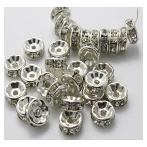 6mm 8mm 10mm 12mm 200pcs/lot white Clear Czech glass Spacer Beads round Metal silver Plated Charms DIY making h4526 crystal