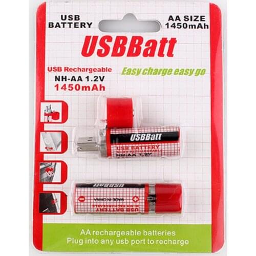 LiitoKala USB battery AA 1.2V 1450mAh NI-MH Cells USB Rechargeable Battery LED Indicator (Red)