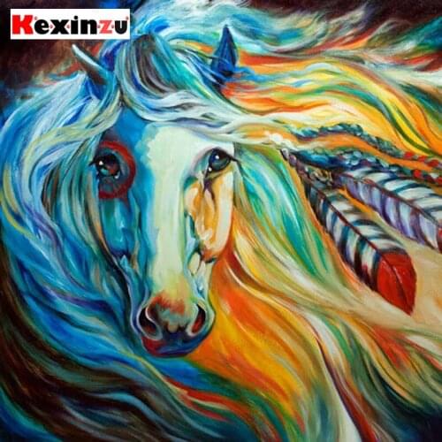 Kexinzu 5D Diy Full Round Square Stone Drill Diamond Painting Animals Horse Cross Stitch Mosaic Daimond Embroidery Gift 159