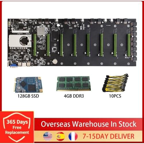 BTC-D37 Riserless Mining Motherboard 8 CPU Bitcoin Crypto Etherum Mining Set with 4GB DDR3 1600MHz RAM 1037U 128GB mSATA SSD
