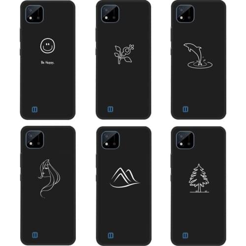Case For Realme C20 Phone Case Back Cover Black Softness Silicone Bumper With White Color Printing
