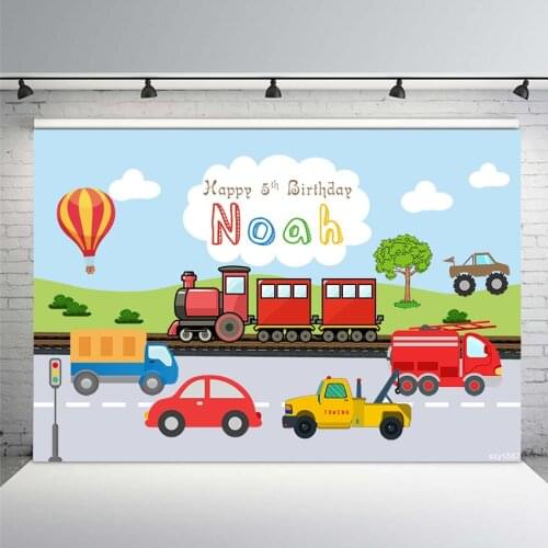 Boys Cars Birthday Party Backdrop for Photo Studio Custom Name Transportation Theme Backgrounds Photocall 220x150cm