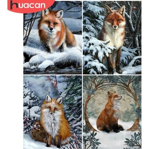 HUACAN Painting By Number Fox Animal Drawing On Canvas Pictures By Numbers WinterKits Home Decoration