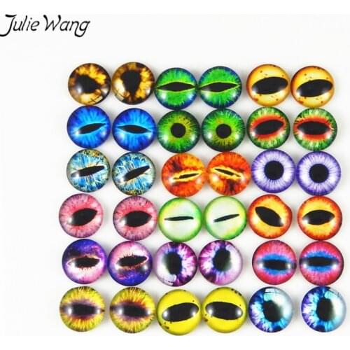Julie Wang Multi Color Glass Cameo Cat Animal Eye for Doll Making Dragon Eye Clear Cover Cabochon Craft DIY Finding 35mm