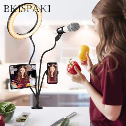 4 in 1 Tiktok Selfie Ring Light with Flexible Phone Holder Lazy Bracket Desk Lamp LED Light for Live Stream Office Kitchen