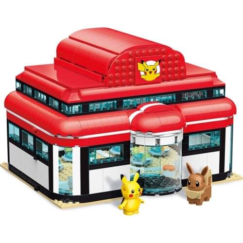 Creator Cartoon Anime Pokémon Center House Pikachu Building Blocks Bricks Sets Classic Movie Model Kids Toys For Children Gift
