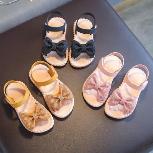 Summer New Little Girl Sandals Toddler Sweet Style Cartoon Bow Soft Bottom Non-slip Princess Shoes Open-toed Baby Beach Shoes