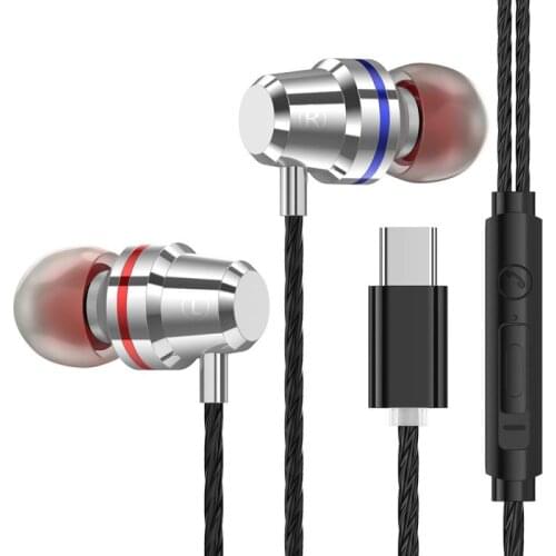 Metal Type-c In-ear Wired Headphones Bass Stereo Sound Noise Reduction Handsfree Earplugs With Microphone For Huawei LeTV Xiaomi