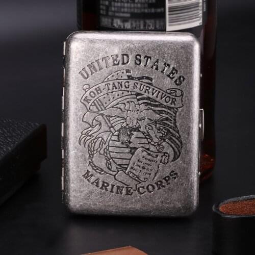 UNITED STATES MARING CORPS Pattern Metal Cigarette Case Classic Cigarette Case for 20 Pcs Men Box Gift Smoking Accessories